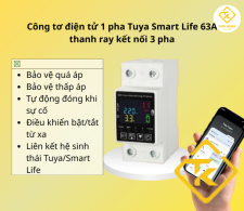 Công tơ điện tử 1 pha kết nối wifi dạng thanh ray Tuya Smart Life 63A