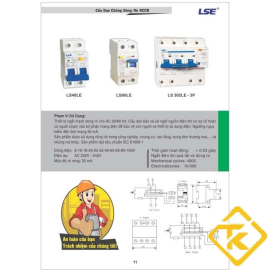 CẦU DAO CHỐNG GIẬT CHỐNG RÒ 3 PHA LSE RCB LS302LE 80A, 100A, 125A