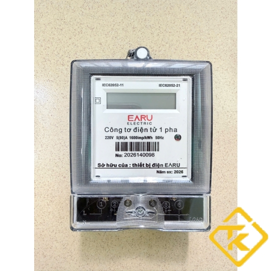 Công Tơ Điện 1 Pha EARU 220V 5(80)A Hiển Thị LCD Và Số Cơ cho phòng trọ