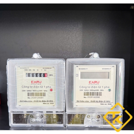 Công Tơ Điện 1 Pha EARU 220V 5(80)A Hiển Thị LCD Và Số Cơ cho phòng trọ