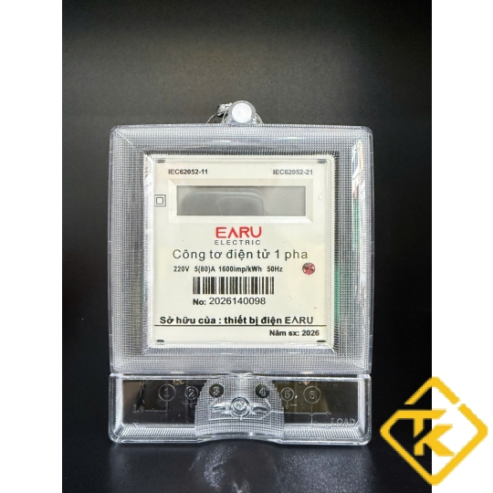 Công Tơ Điện 1 Pha EARU 220V 5(80)A Hiển Thị LCD Và Số Cơ cho phòng trọ