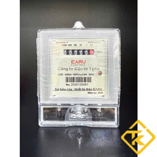 Công Tơ Điện 1 Pha EARU 220V 5(80)A Hiển Thị LCD Và Số Cơ cho phòng trọ