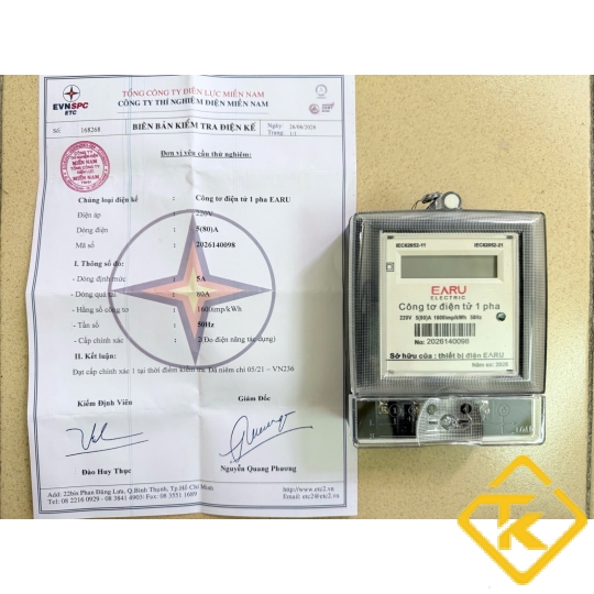 Công Tơ Điện 1 Pha EARU 220V 5(80)A Hiển Thị LCD Và Số Cơ cho phòng trọ