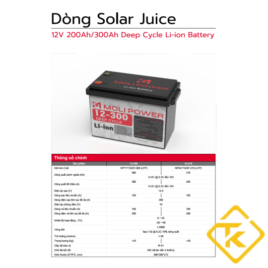  Solar Juice 12V 200Ah / 300Ah Pin lithium – ion cao cấp Moli Power Chính Hãng 