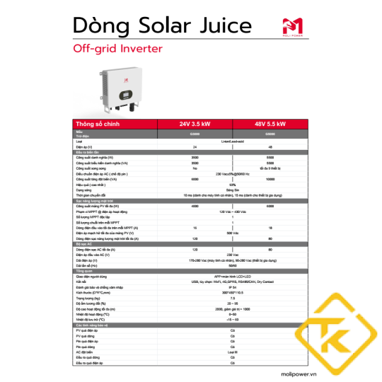 Dùng Cho Năng Lượng Mặt Trời Bộ Biến Tần Inverter Moli Power 3.6kW & 5.5kW