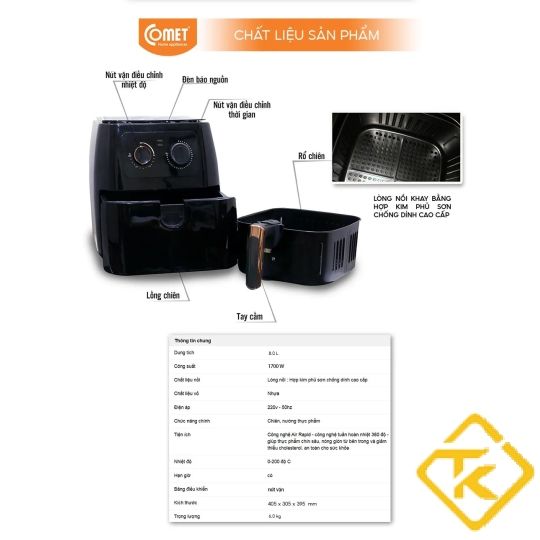 Nồi Chiên Không Dầu COMET CM6856 - Dung tích 8L