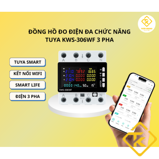Đồng hồ đo điện Tuya KWS-306WF kết nối Wifi 3 pha đa chức năng