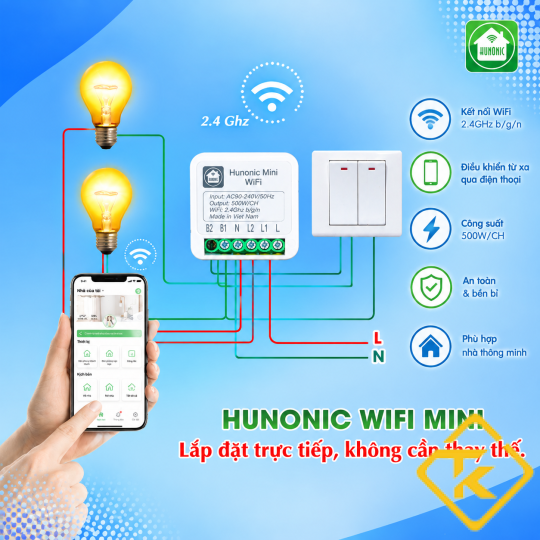 Công tắc thông minh wifi Hunonic mini - Điều khiển từ xa