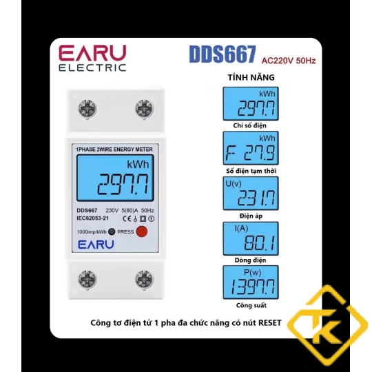 Công Tơ Điện Tử 1 Pha Đa Chức Năng 5(80)A Có Reset