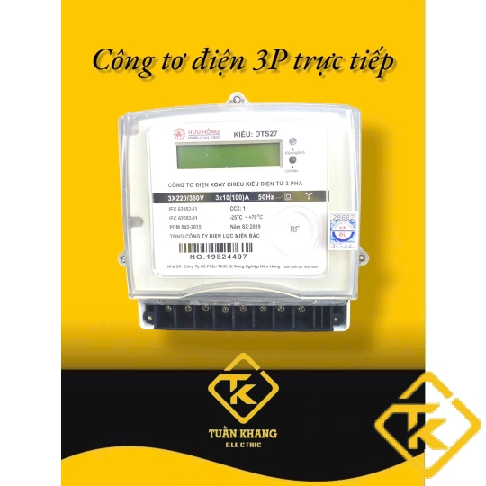 CÔNG TƠ ĐIỆN TỬ 3 PHA HỮU HỒNG DTS27 10(100)A Trực Tiếp CÓ KIỂM ĐỊNH