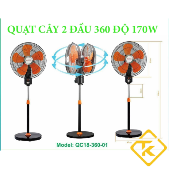 Quạt xoay 360 độ cao cấp 2 đầu Asia QC18-360