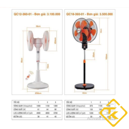 Quạt cây hai đầu cao cấp Asia QC12-360 xoay 360 độ