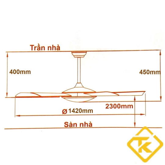 Quạt trần cao cấp 5 cánh Asia QT06 hộp số - nhiều màu