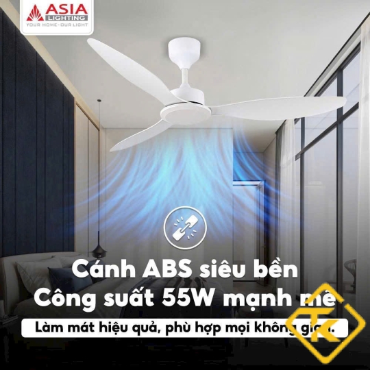 Quạt trần cao cấp  3 cánh nhựa ABS nhiều màu Asia Lighting QT17