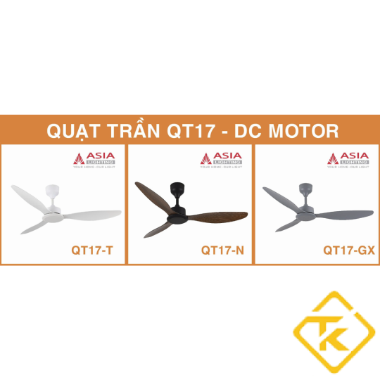 Quạt trần cao cấp  3 cánh nhựa ABS nhiều màu Asia Lighting QT17