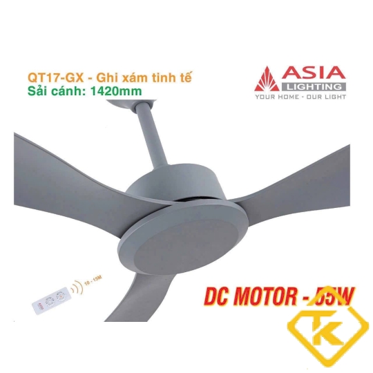 Quạt trần cao cấp  3 cánh nhựa ABS nhiều màu Asia Lighting QT17