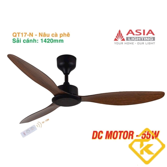 Quạt trần cao cấp  3 cánh nhựa ABS nhiều màu Asia Lighting QT17