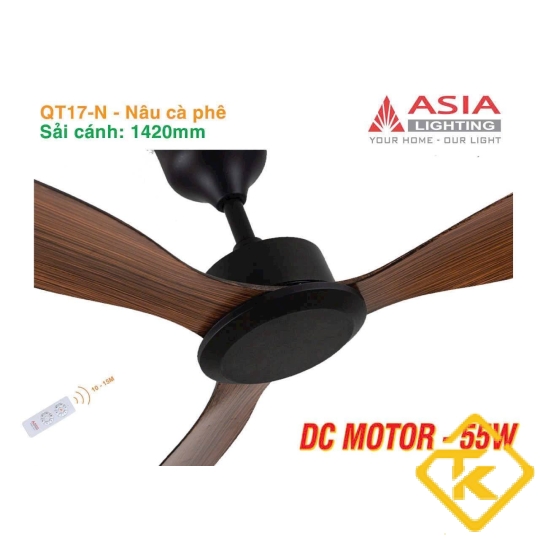 Quạt trần cao cấp  3 cánh nhựa ABS nhiều màu Asia Lighting QT17