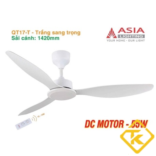 Quạt trần cao cấp  3 cánh nhựa ABS nhiều màu Asia Lighting QT17
