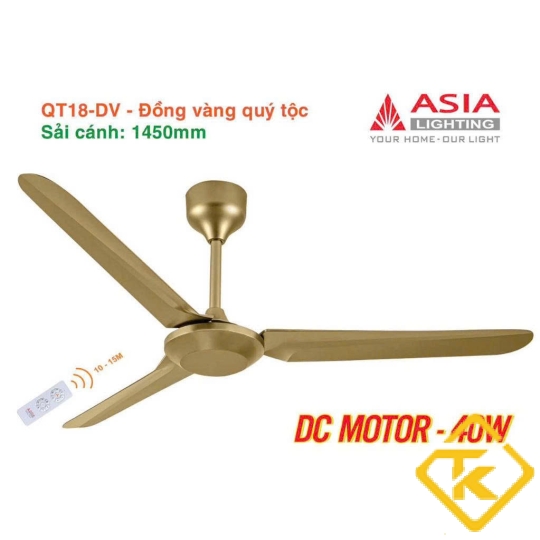 Quạt Trần 3 Cánh Asia Lighting QT18 điều khiển Remote – 3 Màu Sang Trọng