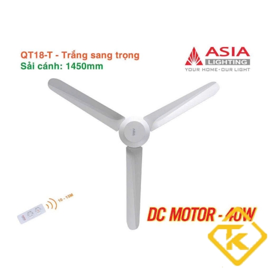 Quạt Trần 3 Cánh Asia Lighting QT18 điều khiển Remote – 3 Màu Sang Trọng