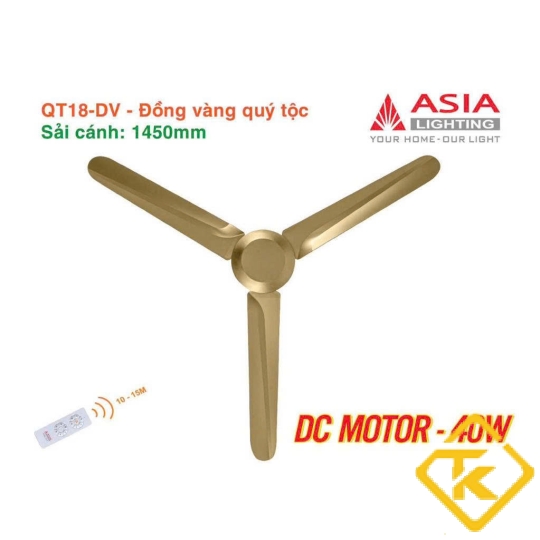 Quạt Trần 3 Cánh Asia Lighting QT18 điều khiển Remote – 3 Màu Sang Trọng