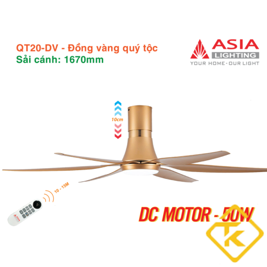  Quạt Trần Đèn ASIA LIGHTING Cao Cấp 6 Cánh – Sải Cánh 1670 – QT20