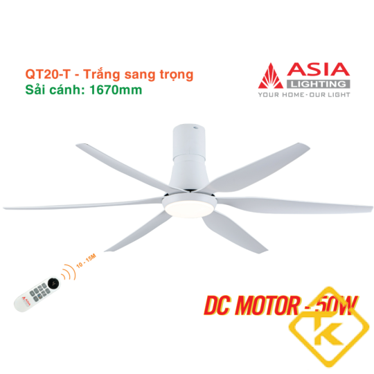  Quạt Trần Đèn ASIA LIGHTING Cao Cấp 6 Cánh – Sải Cánh 1670 – QT20