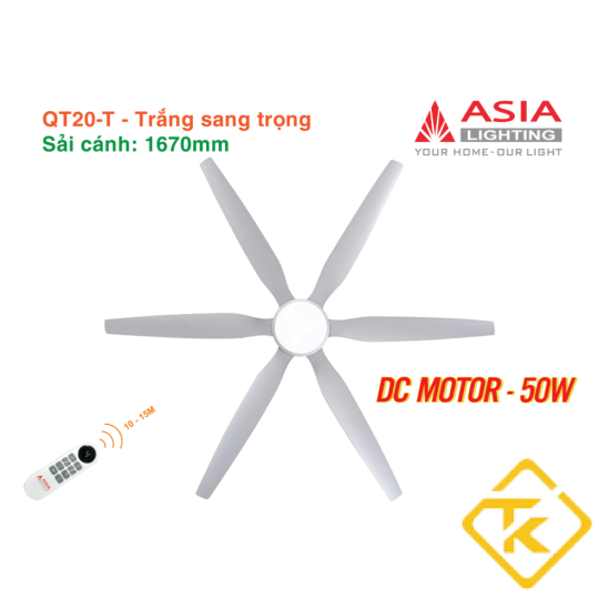  Quạt Trần Đèn ASIA LIGHTING Cao Cấp 6 Cánh – Sải Cánh 1670 – QT20