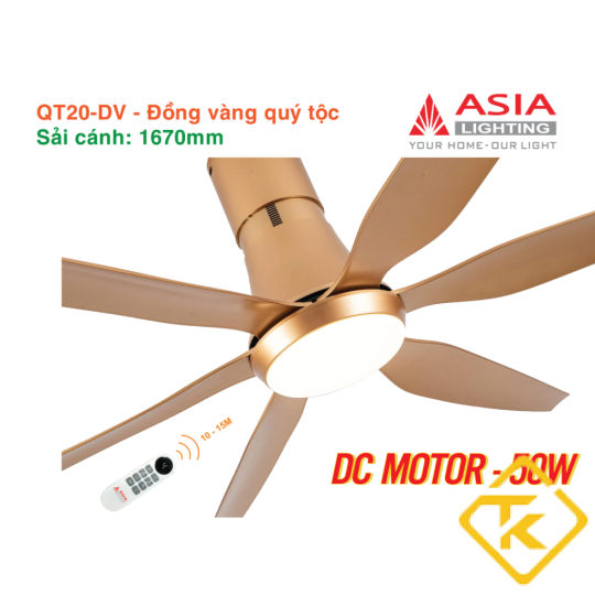  Quạt Trần Đèn ASIA LIGHTING Cao Cấp 6 Cánh – Sải Cánh 1670 – QT20