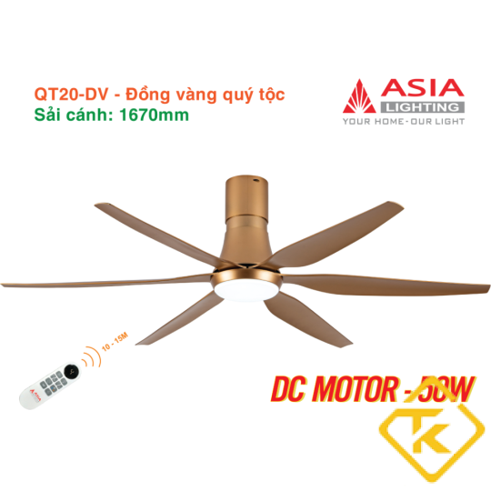  Quạt Trần Đèn ASIA LIGHTING Cao Cấp 6 Cánh – Sải Cánh 1670 – QT20