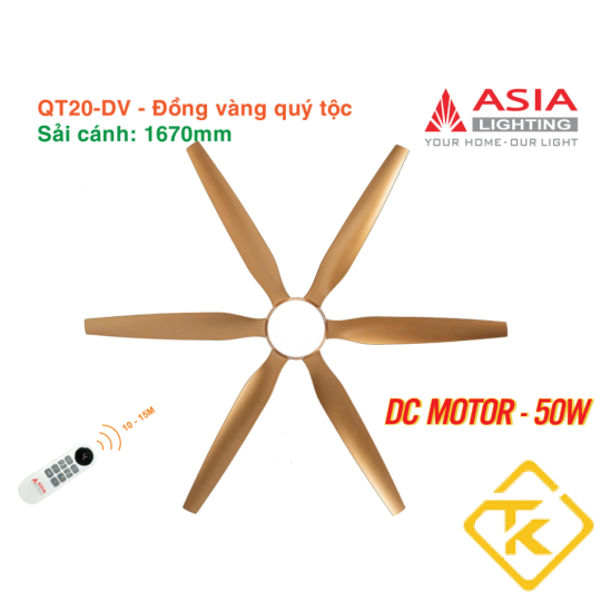  Quạt Trần Đèn ASIA LIGHTING Cao Cấp 6 Cánh – Sải Cánh 1670 – QT20