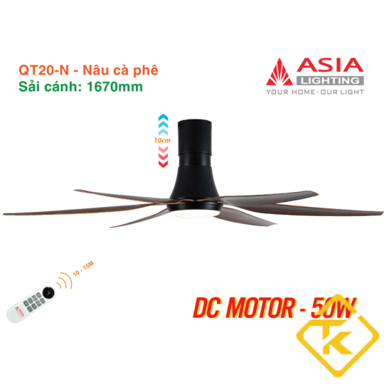  Quạt Trần Đèn ASIA LIGHTING Cao Cấp 6 Cánh – Sải Cánh 1670 – QT20