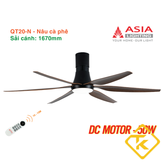  Quạt Trần Đèn ASIA LIGHTING Cao Cấp 6 Cánh – Sải Cánh 1670 – QT20