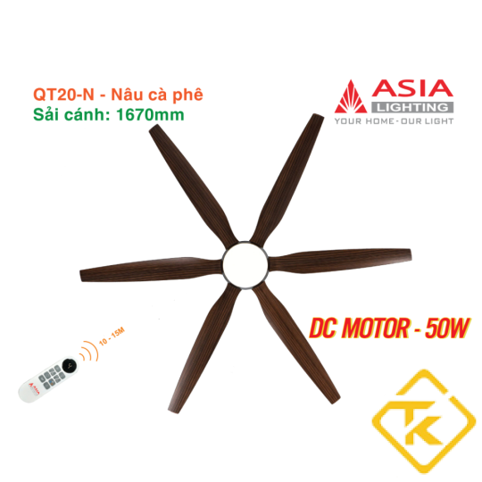  Quạt Trần Đèn ASIA LIGHTING Cao Cấp 6 Cánh – Sải Cánh 1670 – QT20