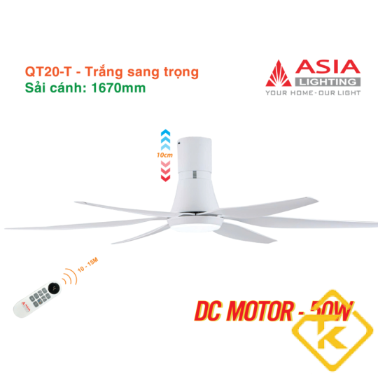  Quạt Trần Đèn ASIA LIGHTING Cao Cấp 6 Cánh – Sải Cánh 1670 – QT20