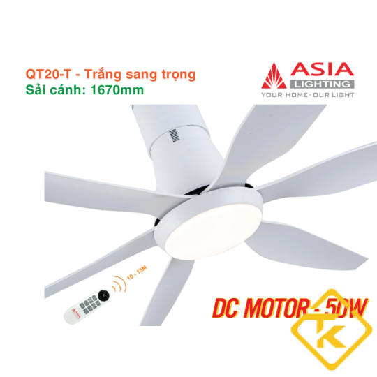  Quạt Trần Đèn ASIA LIGHTING Cao Cấp 6 Cánh – Sải Cánh 1670 – QT20