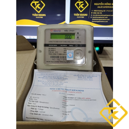 CÔNG TƠ ĐIỆN TỬ 3 PHA HỮU HỒNG DTS27 10(100)A Trực Tiếp CÓ KIỂM ĐỊNH