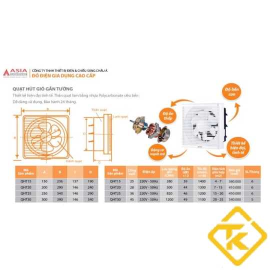 Quạt Hút Gió Âm Tường QHT30 ASIA LIGHTING