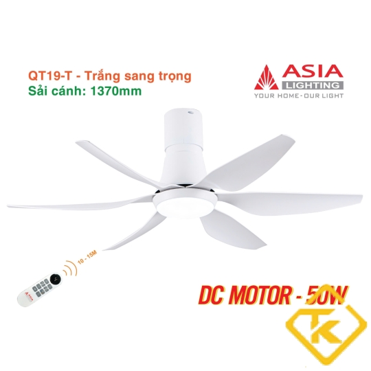  Quạt Trần Đèn ASIA LIGHTING Cao Cấp QT19 động cơ DC điều khiển từ xa
