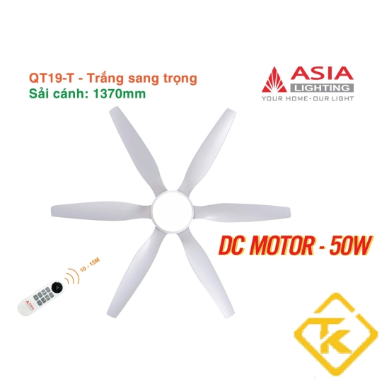  Quạt Trần Đèn ASIA LIGHTING Cao Cấp QT19 động cơ DC điều khiển từ xa