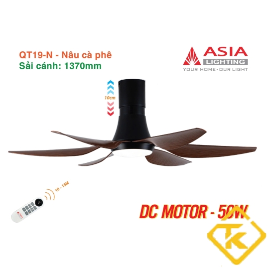  Quạt Trần Đèn ASIA LIGHTING Cao Cấp QT19 động cơ DC điều khiển từ xa