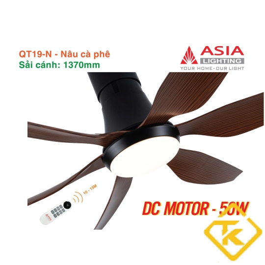  Quạt Trần Đèn ASIA LIGHTING Cao Cấp QT19 động cơ DC điều khiển từ xa
