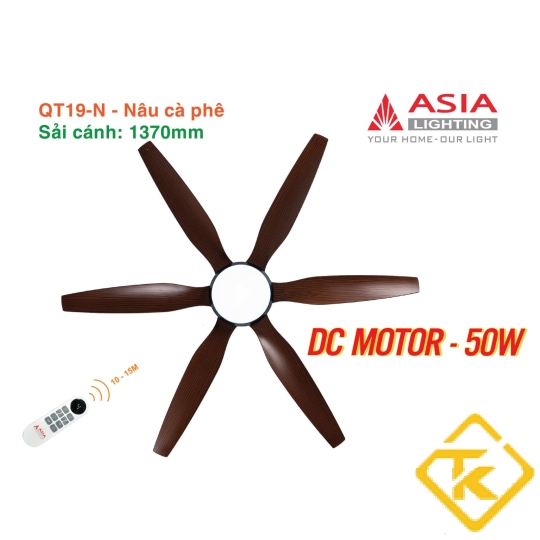  Quạt Trần Đèn ASIA LIGHTING Cao Cấp QT19 động cơ DC điều khiển từ xa