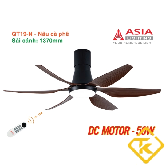  Quạt Trần Đèn ASIA LIGHTING Cao Cấp QT19 động cơ DC điều khiển từ xa