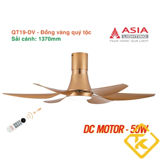  Quạt Trần Đèn ASIA LIGHTING Cao Cấp QT19 động cơ DC điều khiển từ xa
