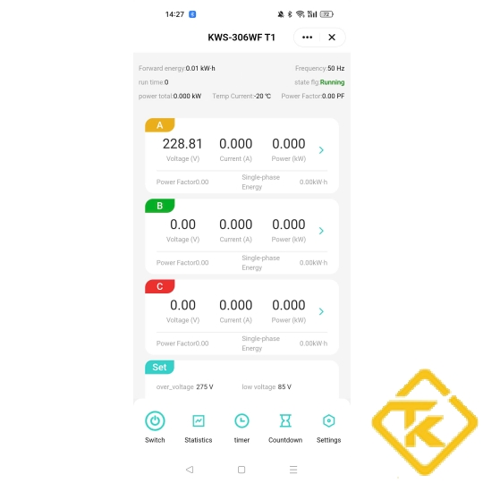 Đồng hồ đo điện Tuya KWS-306WF kết nối Wifi 3 pha đa chức năng
